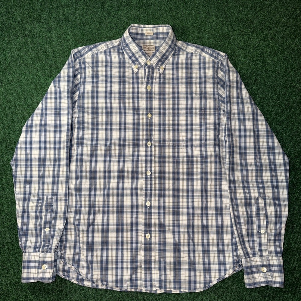 I. Crew Slim Fit Blue White Plaid Button Down‎ Men's Medium